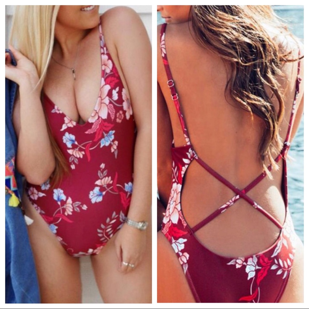 Floral backless swimsuit